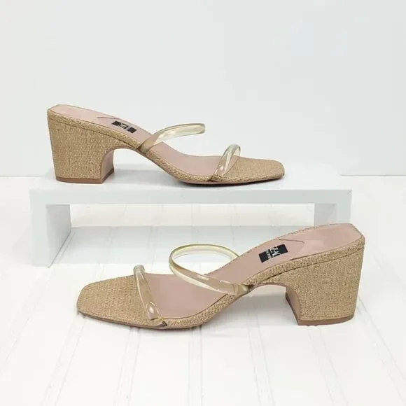 ZAC Zac Posen  US 9.5  Block Heels Saint Slide Sandals in Cashew Fabric - Picture 6 of 10